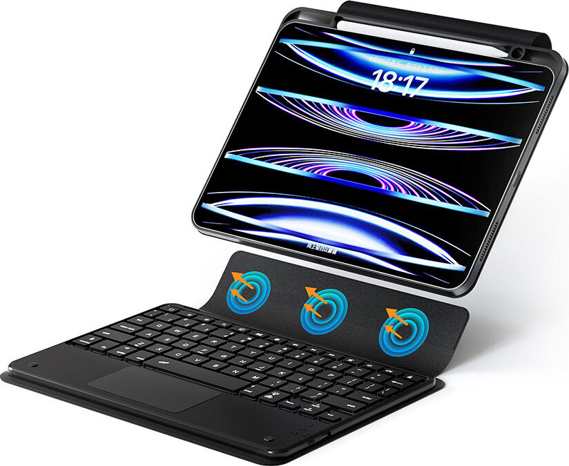Apple iPad Air 6 11 Inc (2024) Darbeye Dayanıklı Kalemlikli Touchpadli Ingilizce Q Klavyeli 2 In 1 Protection Kılıf A2902 A2903