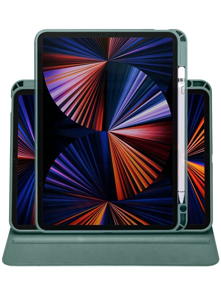 Apple iPad Air 11 M4 Yatay ve Dikey Dönebilen Standlı Kalem Şarjına Uygun Darbe Dayanıklı Thermix Kılıf Koyu Yeşil