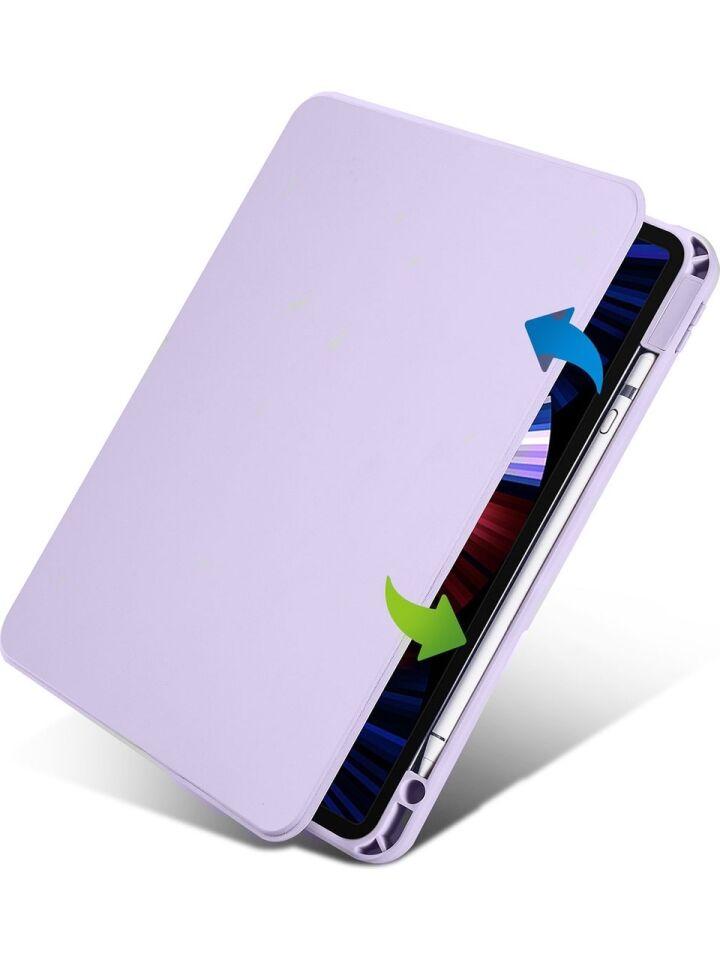 Apple iPad Air 13 M4 Yatay ve Dikey Dönebilen Standlı Kalem Şarjına Uygun Darbe Dayanıklı Thermix Kılıf Lila