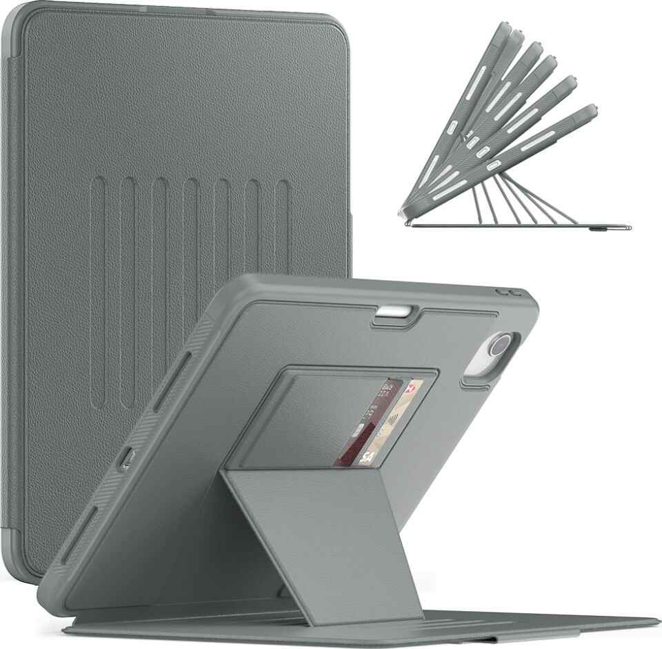 Apple iPad Air 11 Inc M3 (2025) Kartlıklı Multifonksiyonel Manyetik Standlı Kalemlikli Zırhlı Smart Kılıf A3266 A3267