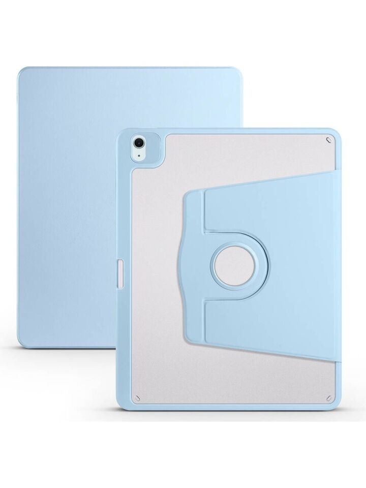 Apple iPad Air 11 M3 Dönebilen Standlı Kalem Bölmeli Koruyucu Kılıf Stylus Kalem ve Nano Ekran Koruyucu Çok Fonksiyonlu Set Mavi
