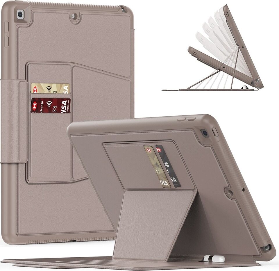 Apple iPad 8. Nesil 10.2 (2020) Kartlıklı Multifonksiyonel Manyetik Standlı Kalemlikli Zırhlı Smart Kılıf A2270 A2428 A2429 A2430
