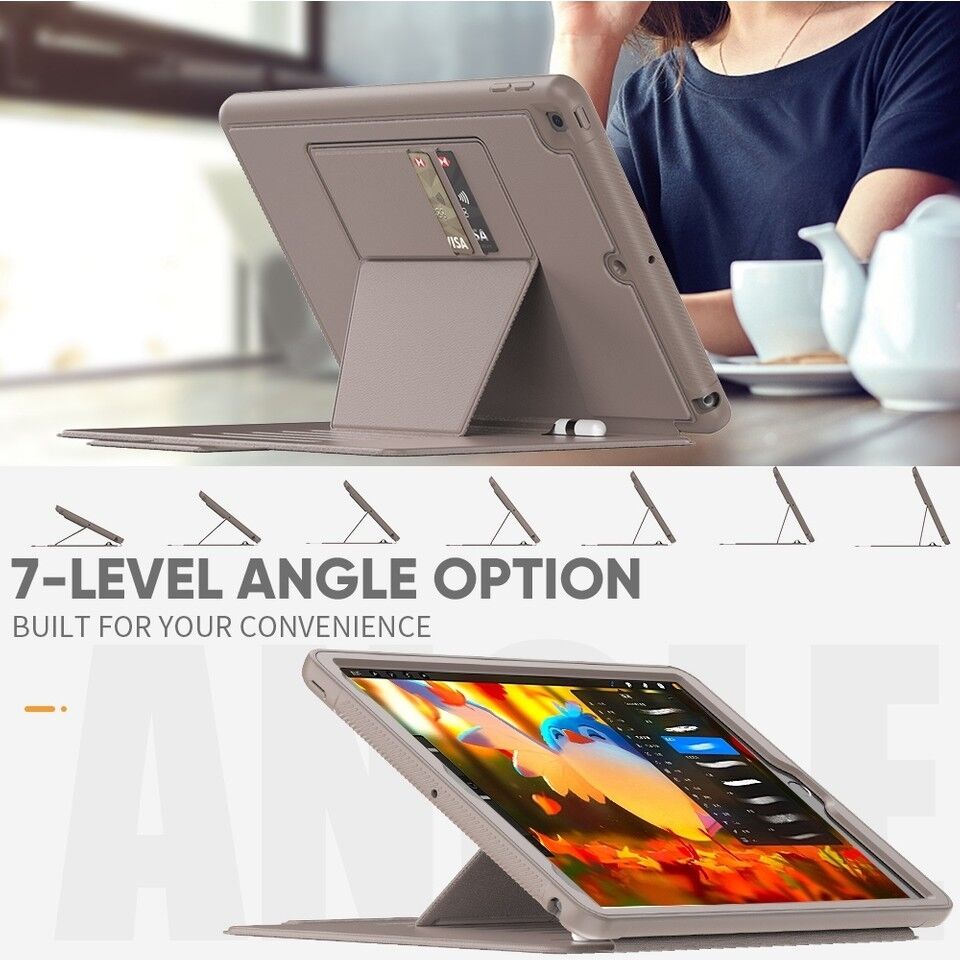 Apple iPad 8. Nesil 10.2 (2020) Kartlıklı Multifonksiyonel Manyetik Standlı Kalemlikli Zırhlı Smart Kılıf A2270 A2428 A2429 A2430