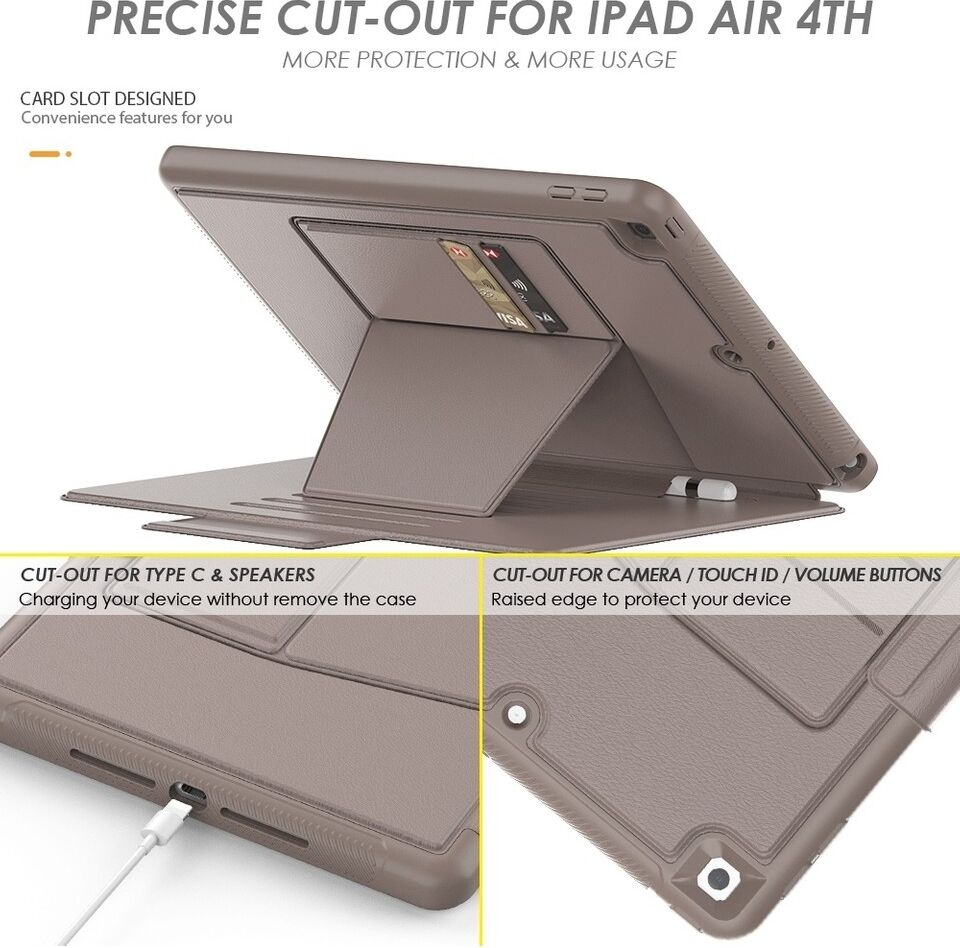 Apple iPad 8. Nesil 10.2 (2020) Kartlıklı Multifonksiyonel Manyetik Standlı Kalemlikli Zırhlı Smart Kılıf A2270 A2428 A2429 A2430