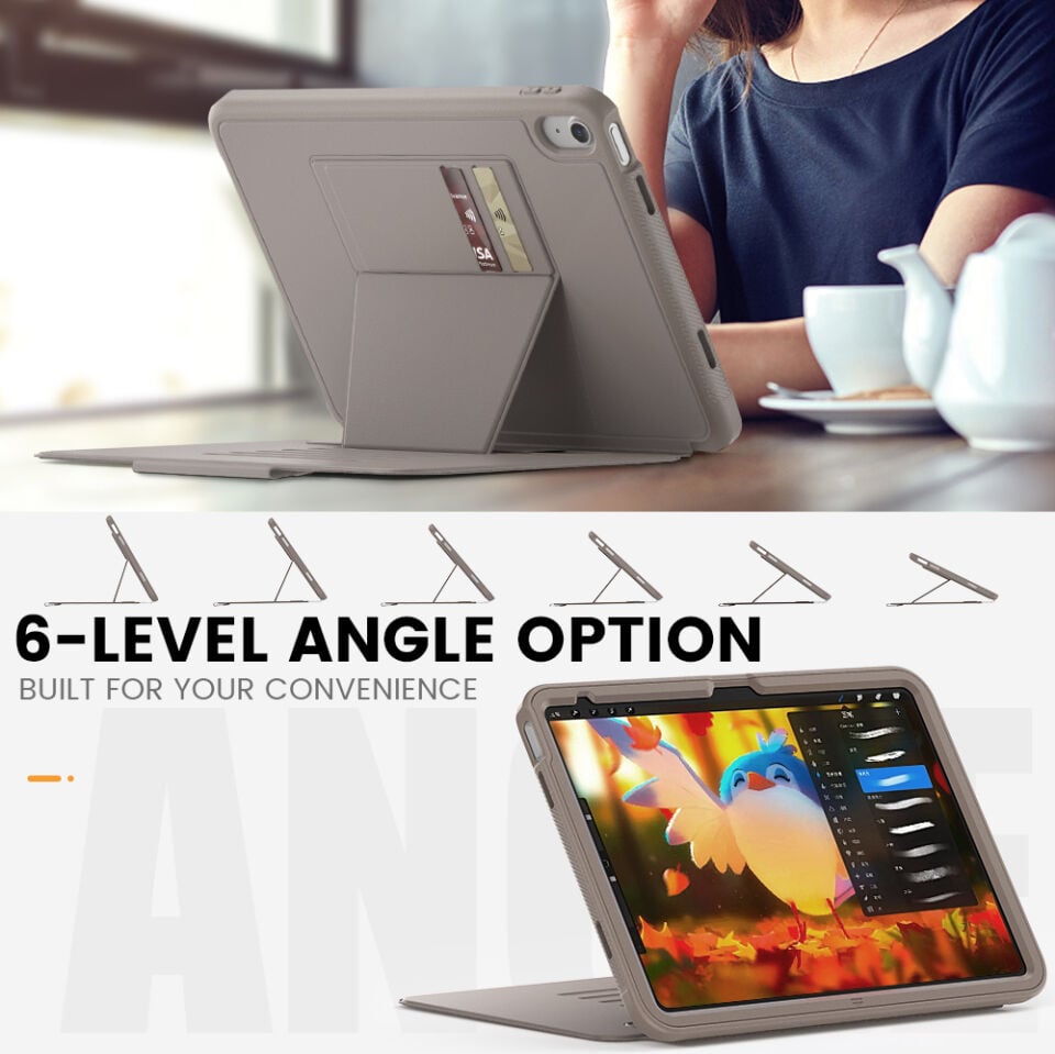 Apple iPad A16 (11. Nesil) 2025 Kartlıklı Multifonksiyonel Manyetik Standlı Kalemlikli Zırhlı Smart Kılıf A3354 A3355