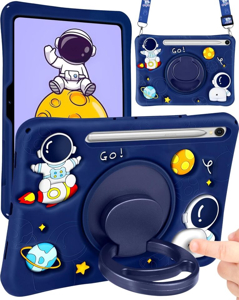 Lenovo M10 328FU Standlı ve Boyun Askılı Astronot Figürlü Çocuk Tablet Kılıf F