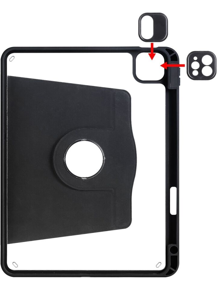 Apple iPad Air 11 M4 Dönebilen Standlı Kalem Bölmeli Koruyucu Kılıf Stylus Kalem ve Nano Ekran Koruyucu Çok Fonksiyonlu Set Siyah