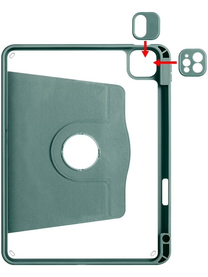 Apple iPad Air 13 M3 Dönebilen Standlı Kalem Bölmeli Koruyucu Kılıf Stylus Kalem ve Nano Ekran Koruyucu Çok Fonksiyonlu Set Koyu Yeşil