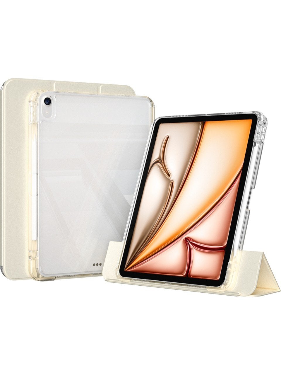 Apple iPad Pro 11 M4 (2024) Manyetik Standlı Darbeye Dayanıklı Shockproof Kalemlikli Kızaklı Hybrid Kılıf Gold