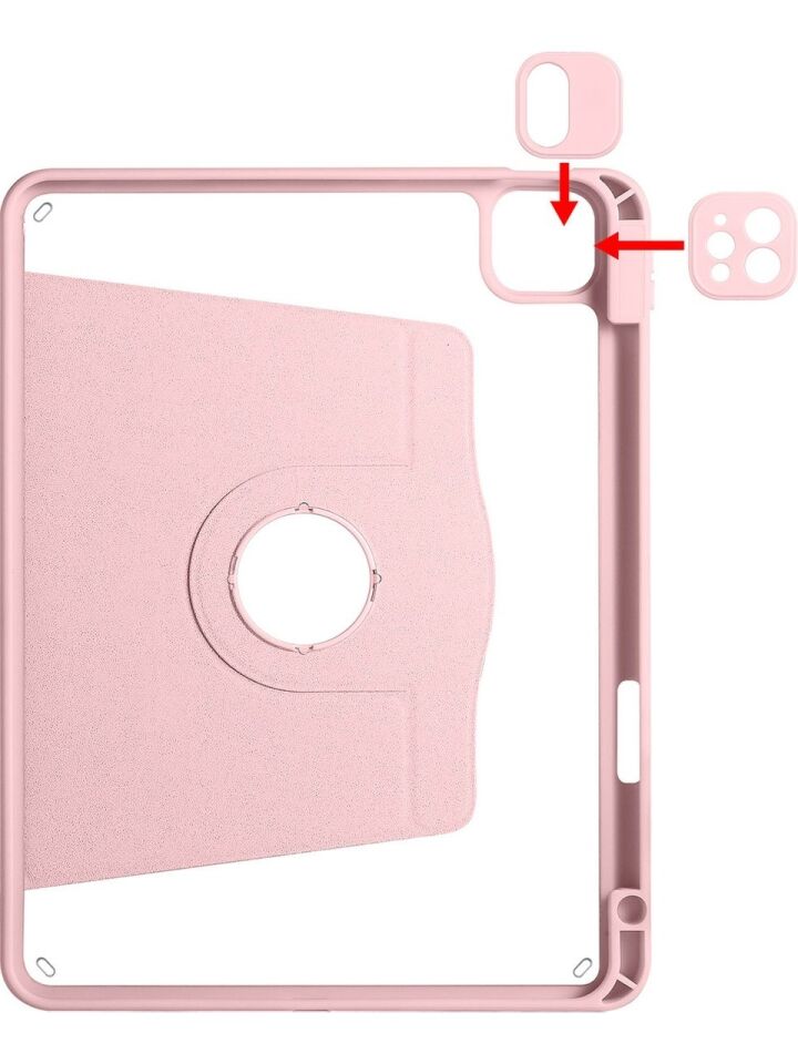 Apple iPad Air 13 M4 Dönebilen Standlı Kalem Bölmeli Koruyucu Kılıf Stylus Kalem ve Nano Ekran Koruyucu Çok Fonksiyonlu Set Pembe