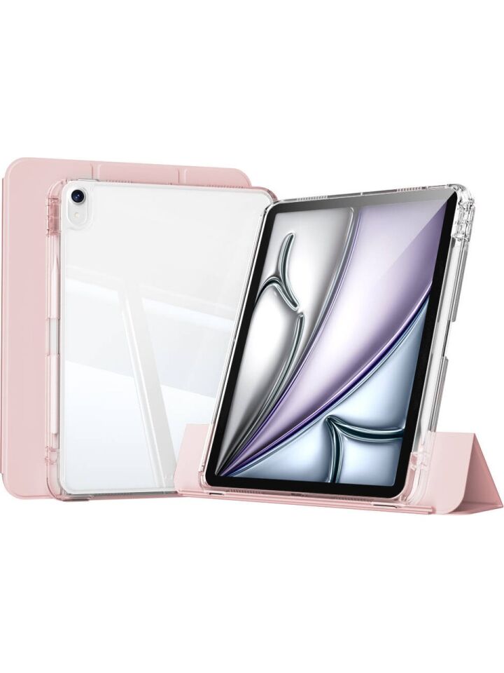 Apple iPad Pro 13 M5 (2025) Manyetik Standlı Darbeye Dayanıklı Shockproof Kalemlikli Kızaklı Hybrid Kılıf Pembe