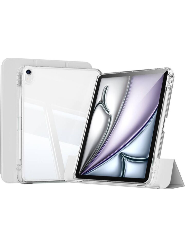 Apple iPad Pro 13 M4 (2024) Manyetik Standlı Darbeye Dayanıklı Shockproof Kalemlikli Kızaklı Hybrid Kılıf Gri