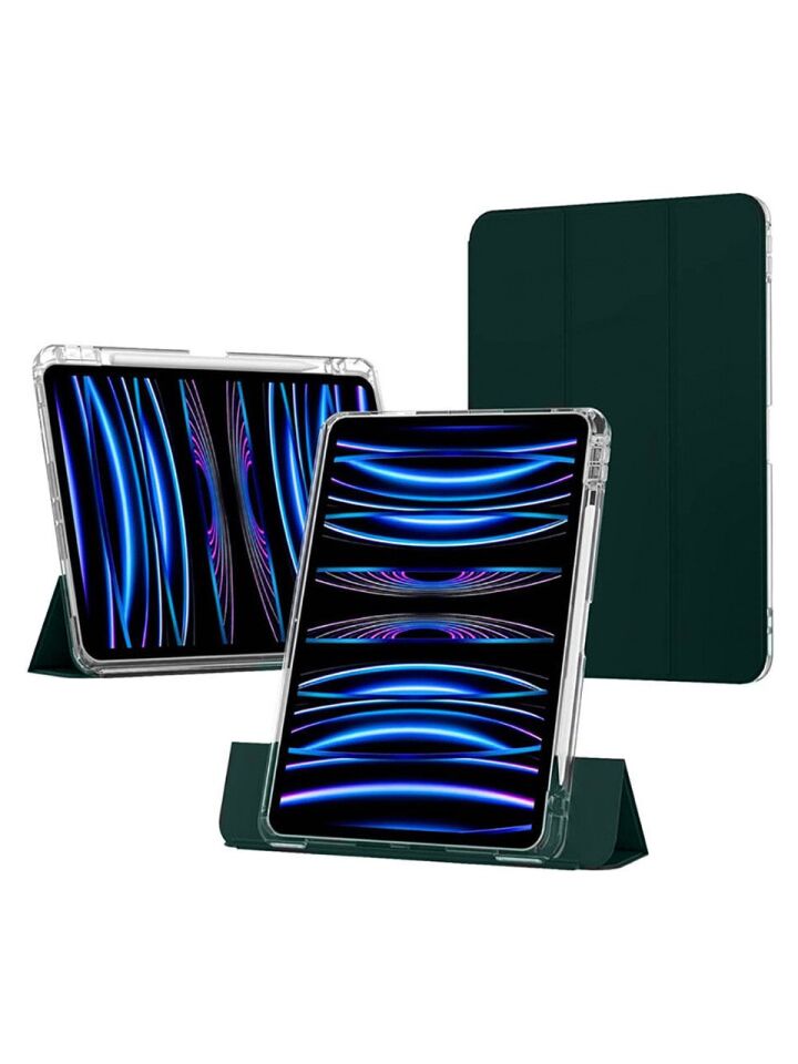 Apple iPad Air 11 M2 (2024) Manyetik Standlı Darbeye Dayanıklı Shockproof Kalemlikli Kızaklı Hybrid Kılıf Haki