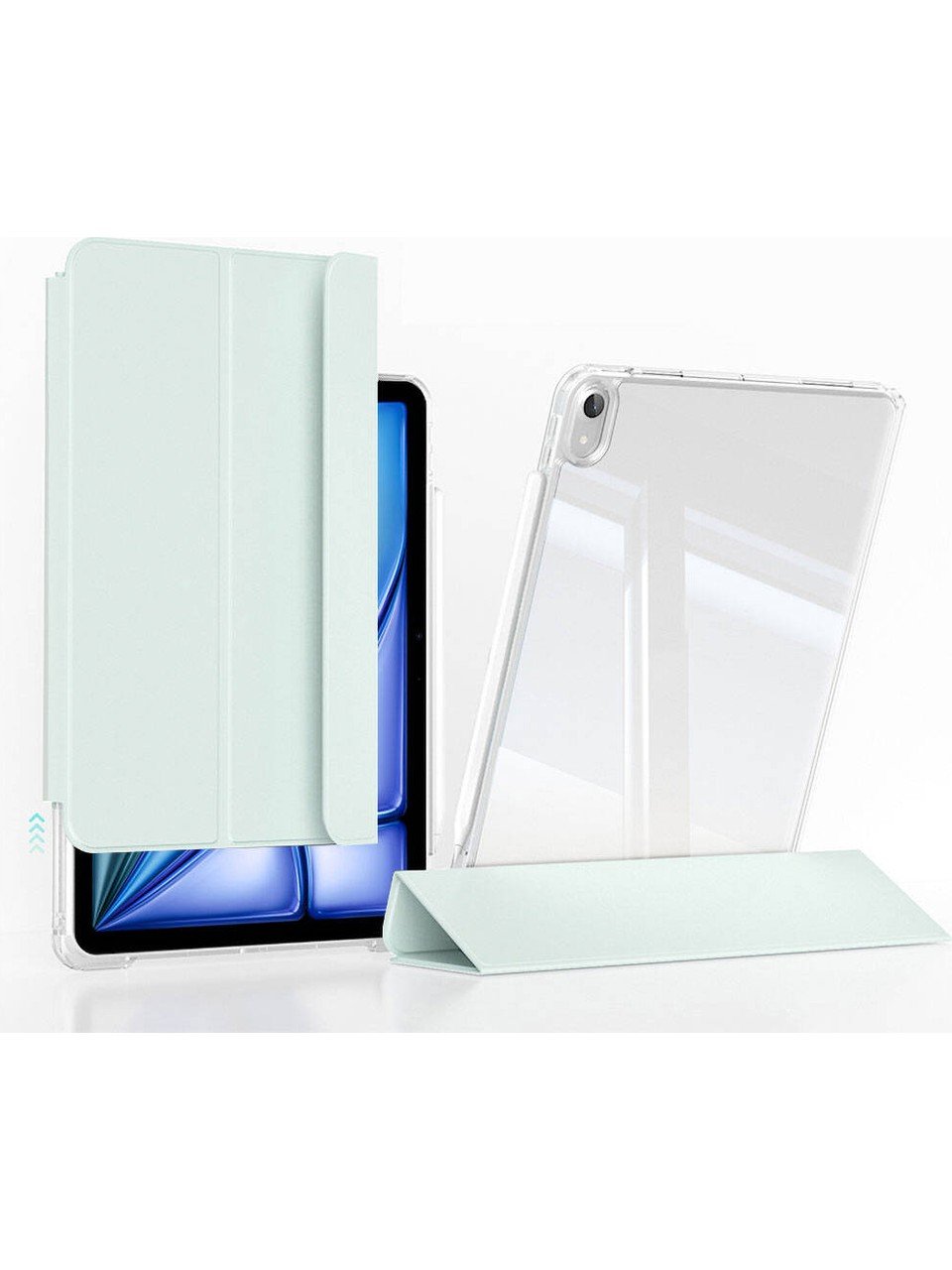 Apple iPad Air 11 M2 (2024) Manyetik Standlı Darbeye Dayanıklı Shockproof Kalemlikli Kızaklı Hybrid Kılıf Açık Yeşil
