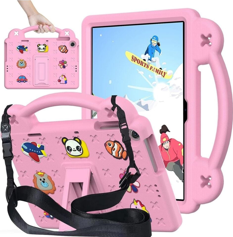 Five-E Samsung Galaxy Tab A7 Lite 8.7 (2021) Çocuklar Için Askılı Standlı Hayvan Figürlü Silikon Nemo Kılıf SM-T220/T225/T227