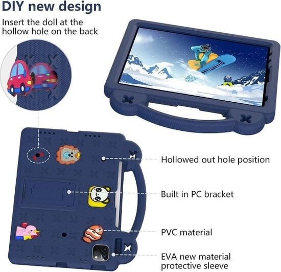 Five-E Samsung Galaxy Tab A7 10.4 (2020) Çocuklar Için Askılı Standlı Hayvan Figürlü Silikon Nemo Kılıf SM-T500 T505 T507