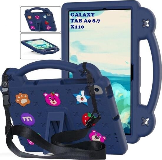 Five-E Samsung Galaxy Tab A9 8.7 (2023) Çocuklar Için Askılı Standlı Hayvan Figürlü Silikon Nemo Kılıf SM-X110/X115/X117