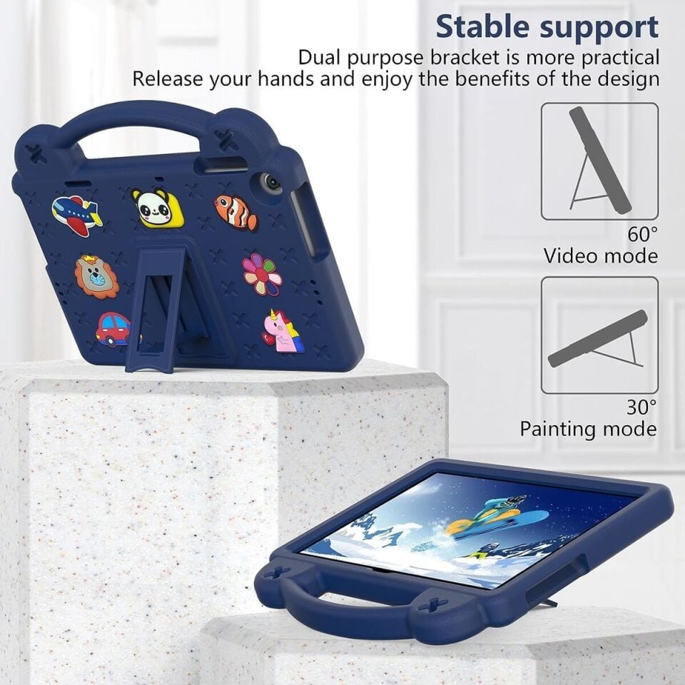 Five-E Samsung Galaxy Tab A9 8.7 (2023) Çocuklar Için Askılı Standlı Hayvan Figürlü Silikon Nemo Kılıf SM-X110/X115/X117
