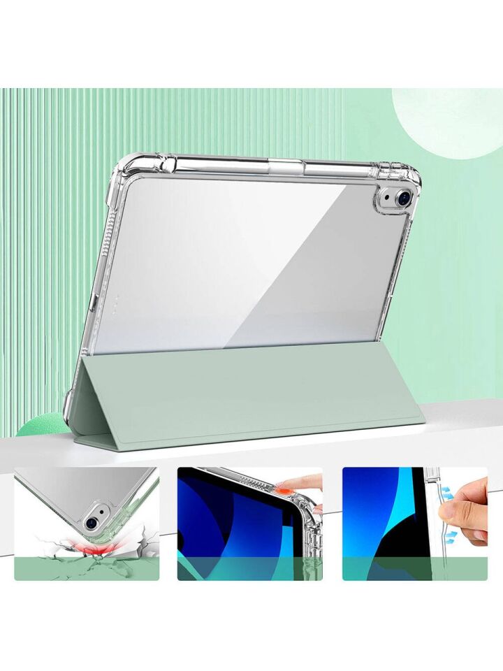 Apple iPad Pro 12.9 Inc 6. Nesil (2022) Manyetik Standlı Darbeye Dayanıklı Shockproof Kalemlikli Kızaklı Hybrid Kılıf Açık Yeşil