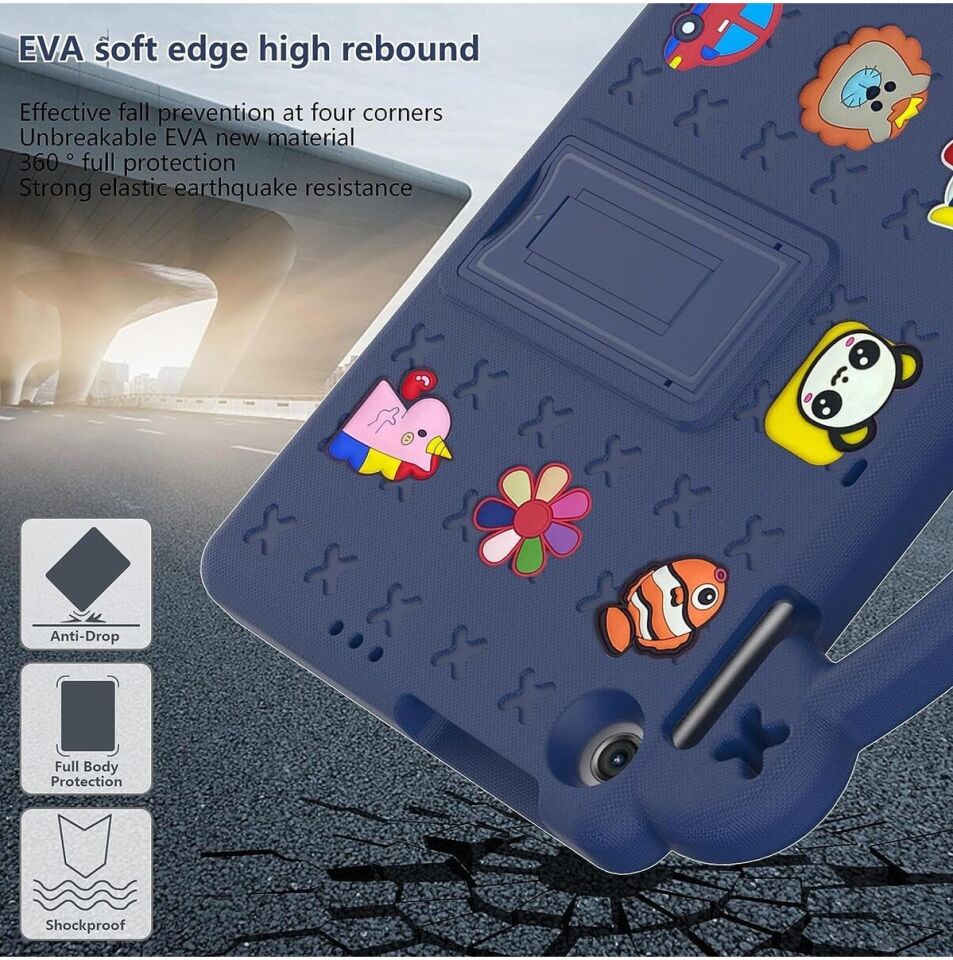 Five-E Samsung Galaxy Tab A9 Plus 11 (2023) Çocuklar Için Askılı Standlı Hayvan Figürlü Silikon Nemo Kılıf SM-X210/X216/X218