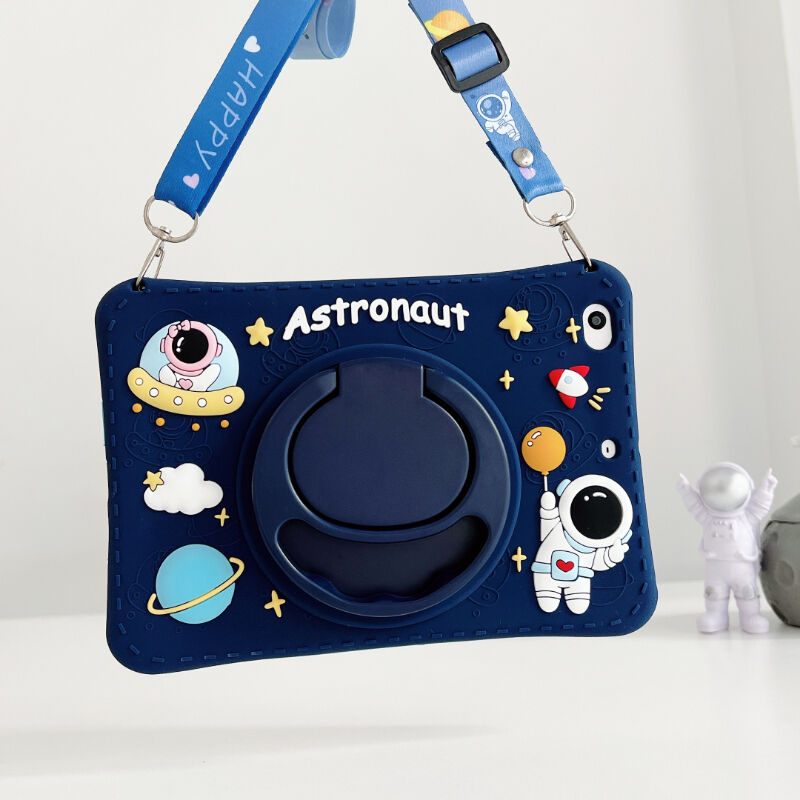Five-E Samsung Galaxy Tab S6 Lite Standlı ve Boyun Askılı Astronot Figürlü Çocuk Tablet Kılıf P610