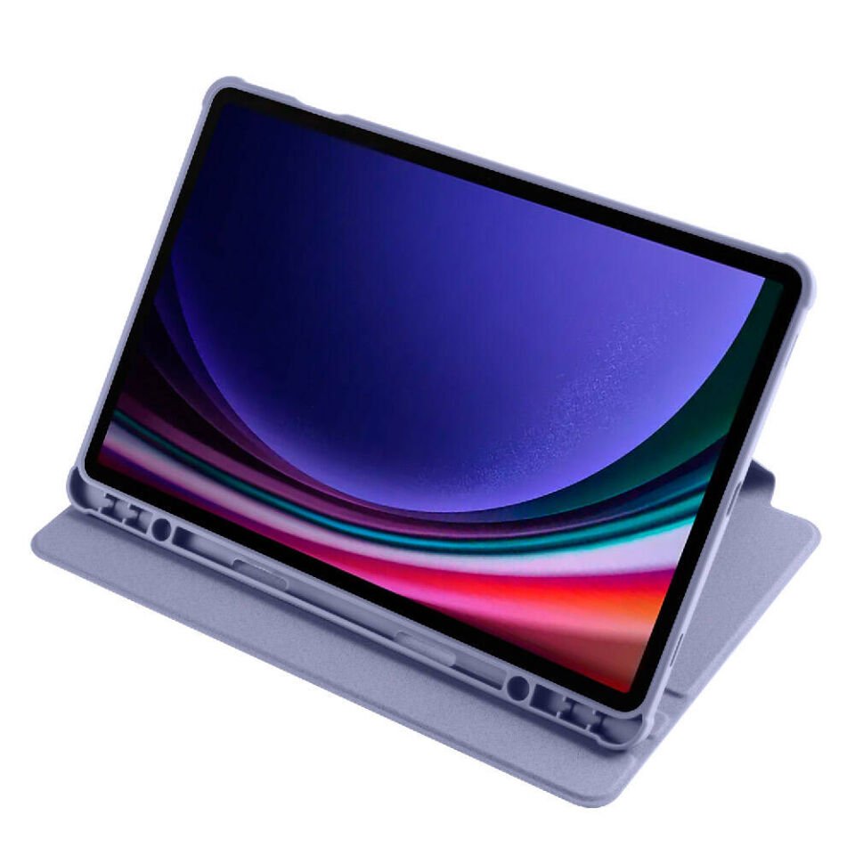Samsung Galaxy Tab S9 Fe Dönebilen Standlı Kalem Bölmeli Koruyucu Kılıf Stylus Kalem ve Nano Ekran Koruyucu Çok Fonksiyonlu Set Lavanta