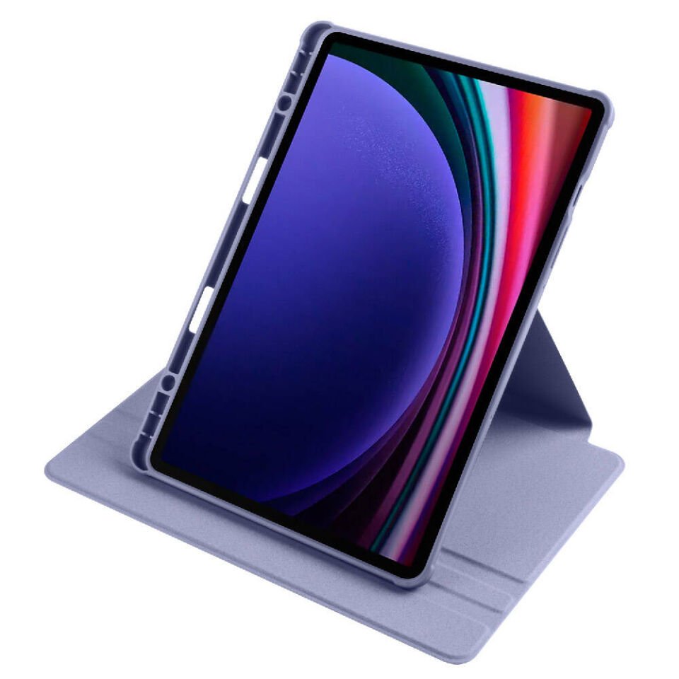 Samsung Galaxy Tab S9 Fe Dönebilen Standlı Kalem Bölmeli Koruyucu Kılıf Stylus Kalem ve Nano Ekran Koruyucu Çok Fonksiyonlu Set Lavanta