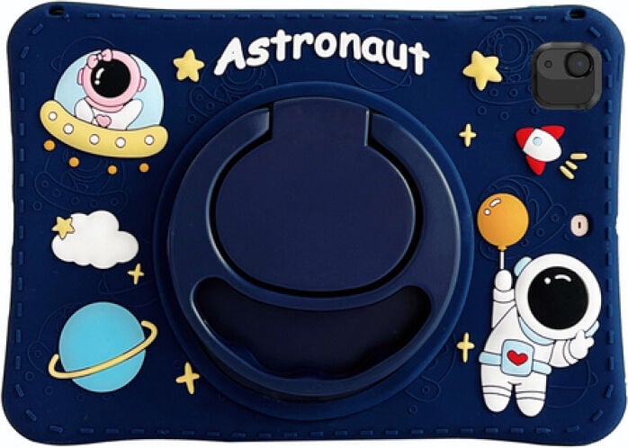 Five-E Apple iPad Air 5 (2022) 10.9  Standlı ve Boyun Askılı Astronot Figürlü Çocuk Tablet Kılıf A2591 A2589 A2588