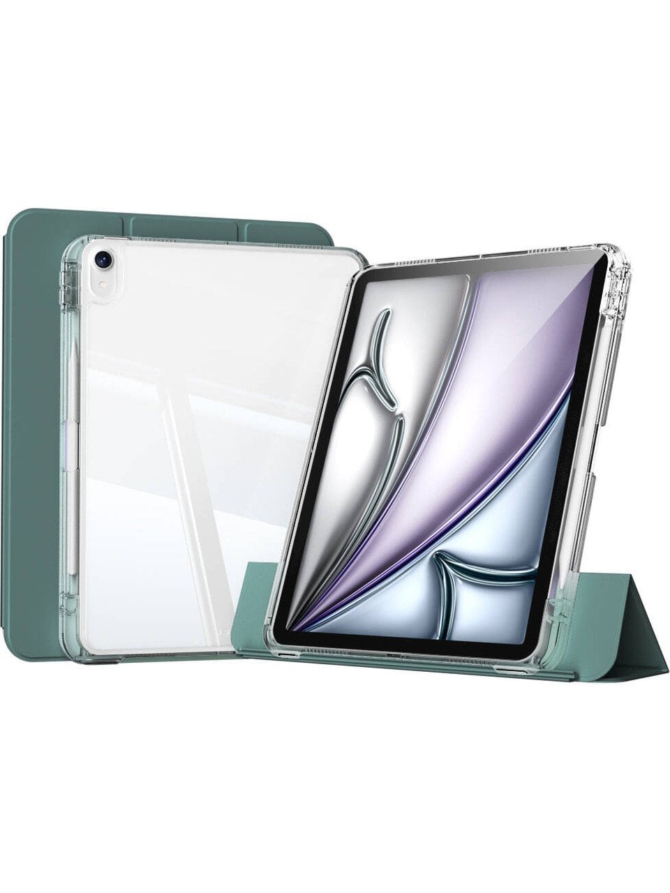 Apple iPad 10. Nesil 10.9 Inc (2022) Manyetik Standlı Darbeye Dayanıklı Shockproof Kalemlikli Kızaklı Hybrid Kılıf Haki