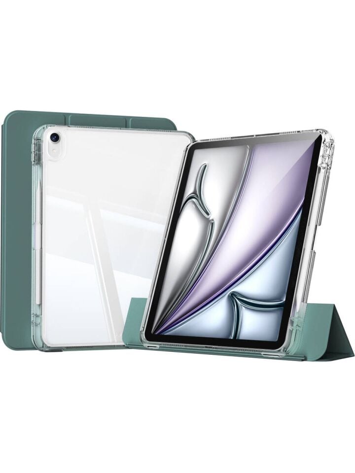 Apple iPad 10. Nesil 10.9 Inc (2022) Manyetik Standlı Darbeye Dayanıklı Shockproof Kalemlikli Kızaklı Hybrid Kılıf Haki