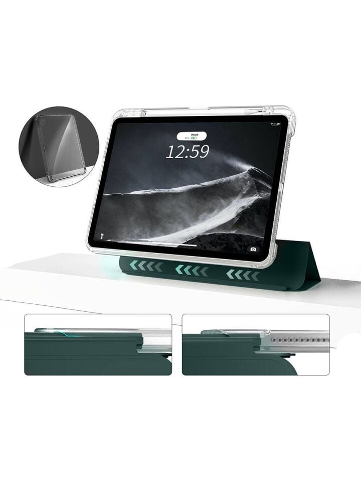 Apple iPad 10. Nesil 10.9 Inc (2022) Manyetik Standlı Darbeye Dayanıklı Shockproof Kalemlikli Kızaklı Hybrid Kılıf Haki