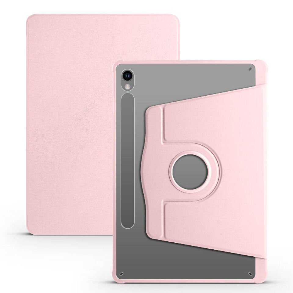 Samsung Galaxy Tab S10 Lite Dönebilen Standlı Kalem Bölmeli Koruyucu Kılıf Stylus Kalem ve Nano Ekran Koruyucu Çok Fonksiyonlu Set Pembe