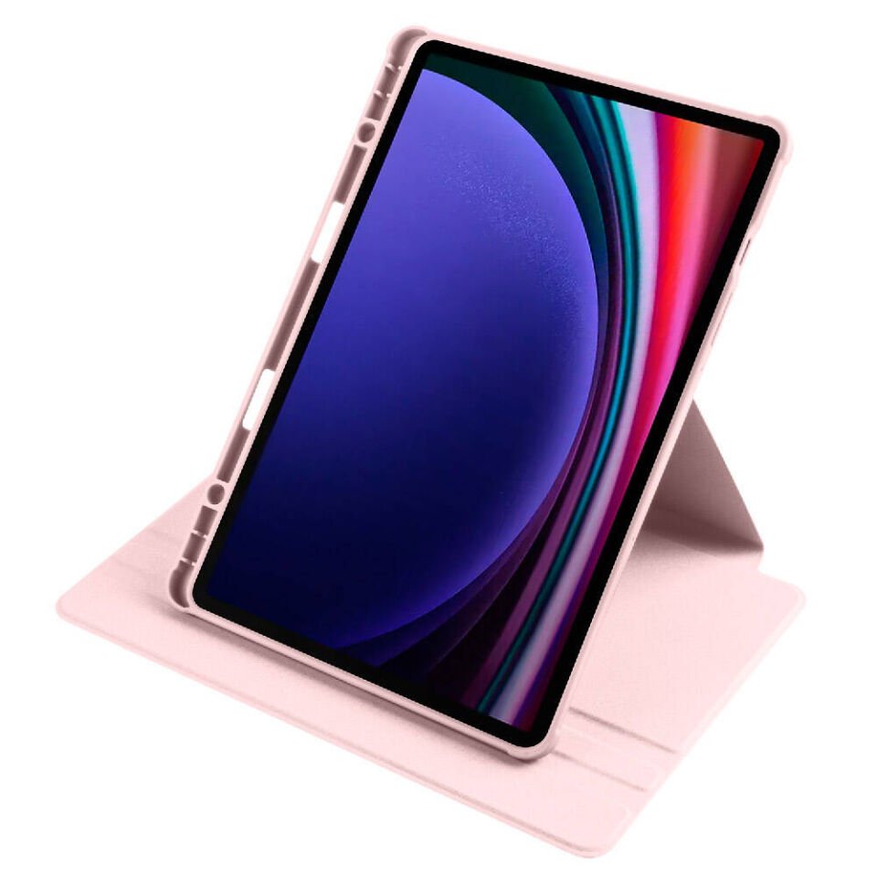 Samsung Galaxy Tab S10 Lite Dönebilen Standlı Kalem Bölmeli Koruyucu Kılıf Stylus Kalem ve Nano Ekran Koruyucu Çok Fonksiyonlu Set Pembe