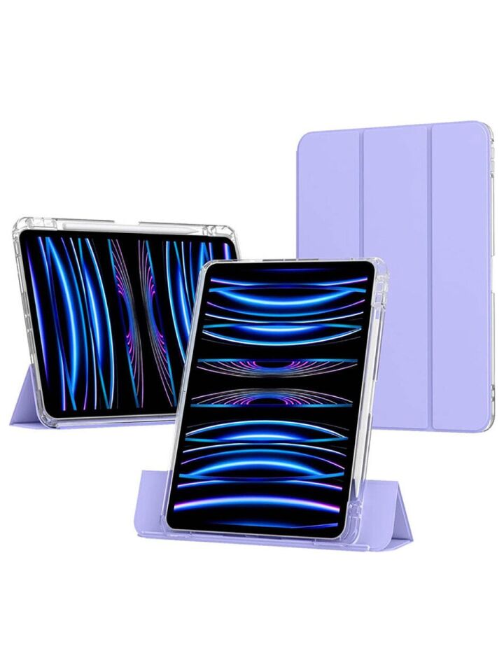 Apple iPad 11. Nesil (A16) 11 Inc (2025) Manyetik Standlı Darbeye Dayanıklı Shockproof Kalemlikli Kızaklı Hybrid Kılıf Lavanta
