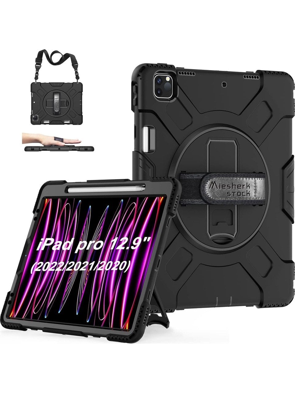  Apple iPad Pro 12.9 2022 6. Nesil Zırhlı Armour Defender Askılı Kılıf A2436 A2437 A2764 A2766