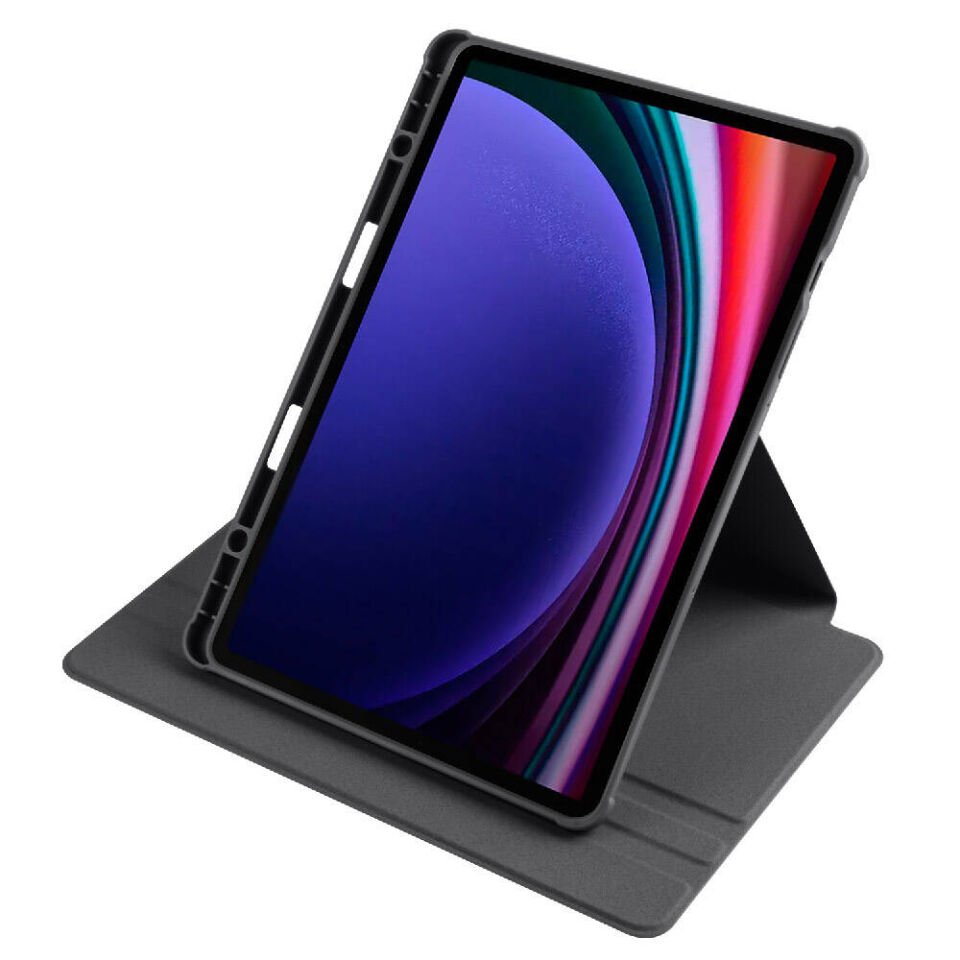 Samsung Galaxy Tab S9 Plus Dönebilen Standlı Kalem Bölmeli Koruyucu Kılıf Stylus Kalem ve Nano Ekran Koruyucu Çok Fonksiyonlu Set Siyah