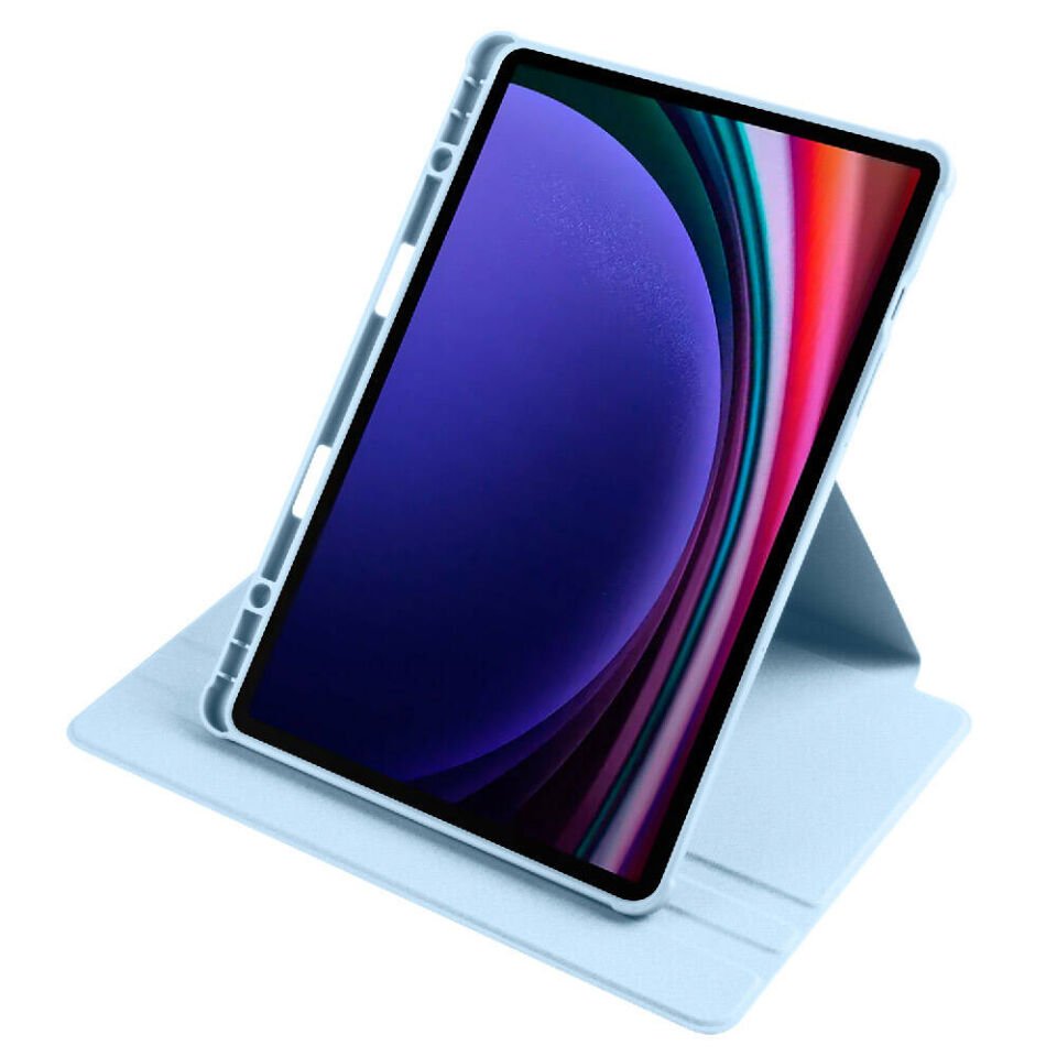 Samsung Galaxy Tab S9 Fe Plus Dönebilen Standlı Kalem Bölmeli Koruyucu Kılıf Stylus Kalem ve Nano Ekran Koruyucu Çok Fonksiyonlu Set Mavi