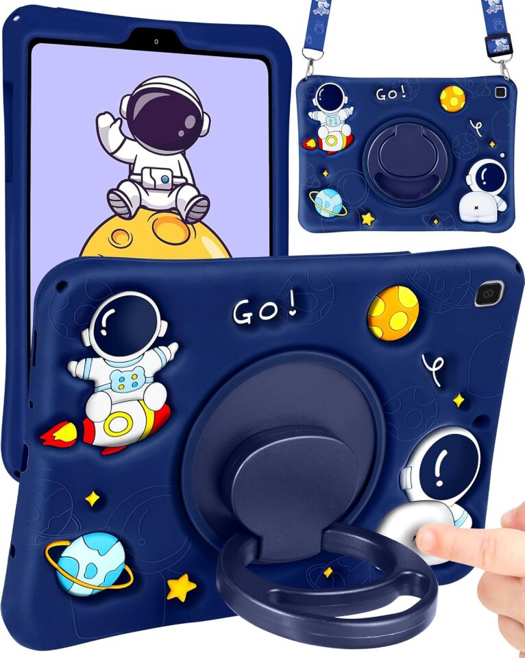  Samsung Galaxy Tab A7 Lite 8.7 Standlı ve Boyun Askılı Astronot Figürlü Çocuk Tablet Kılıf SM-T220