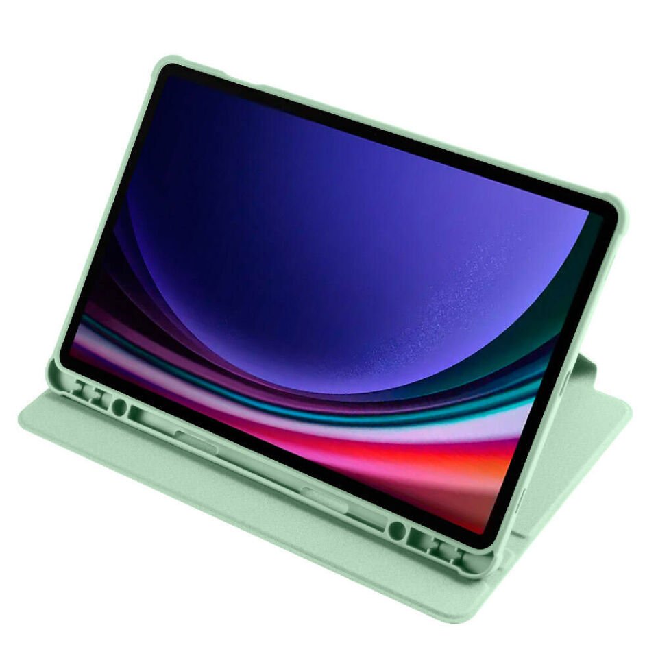 Samsung Galaxy Tab S10 Plus Dönebilen Standlı Kalem Bölmeli Koruyucu Kılıf Stylus Kalem ve Nano Ekran Koruyucu Çok Fonksiyonlu Set Yeşil