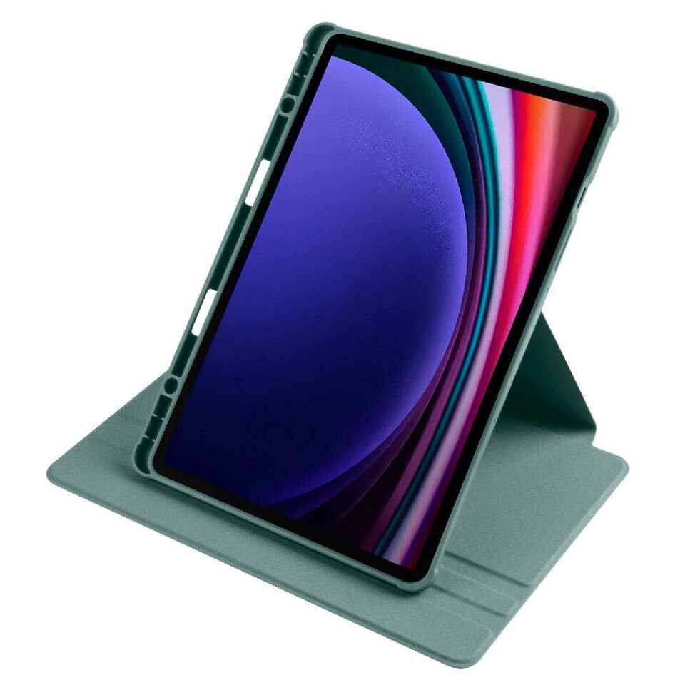 Samsung Galaxy Tab S7 Fe Dönebilen Standlı Kalem Bölmeli Koruyucu Kılıf Stylus Kalem ve Nano Ekran Koruyucu Çok Fonksiyonlu Set Koyu Yeşil