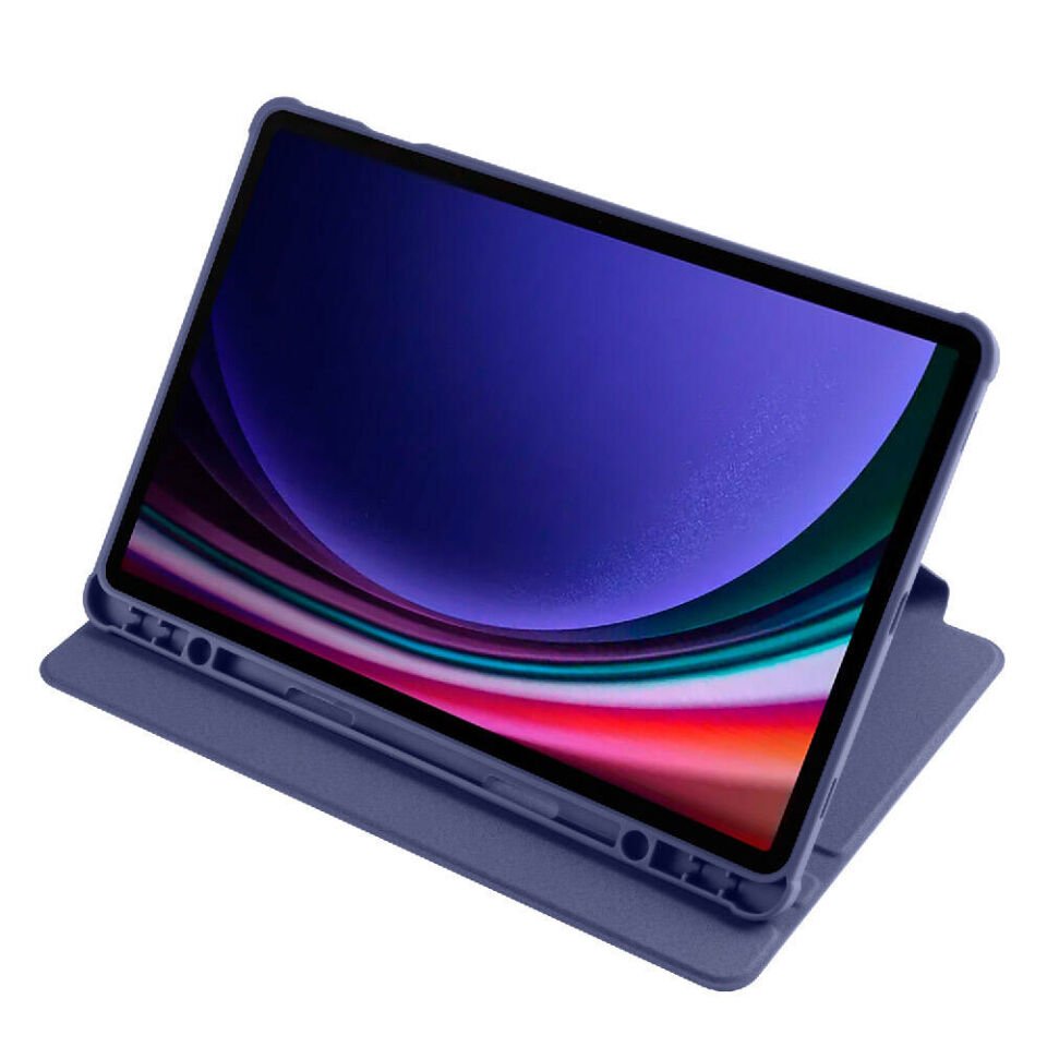 Samsung Galaxy Tab S7 Fe Dönebilen Standlı Kalem Bölmeli Koruyucu Kılıf Stylus Kalem ve Nano Ekran Koruyucu Çok Fonksiyonlu Set Lacivert