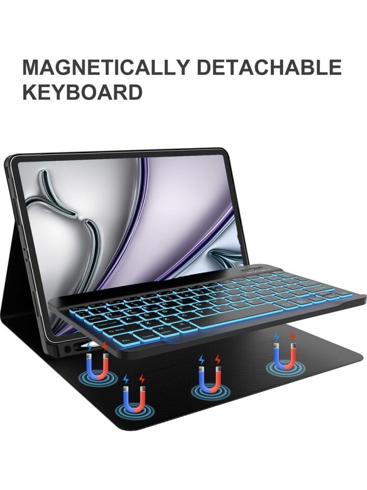 Apple iPad Air 13 M2 (2024) Rgb LED Işıklı Türkçe Karakterli Bluetooth Özellikli Kalemlikli Klavyeli Kılıf