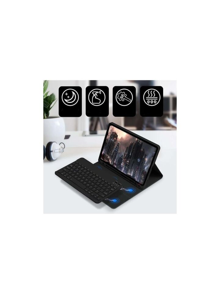Samsung Galaxy Tab S7 Fe Rgb LED Işıklı Türkçe Karakterli Bluetooth Özellikli Kalemlikli Klavyeli Kılıf