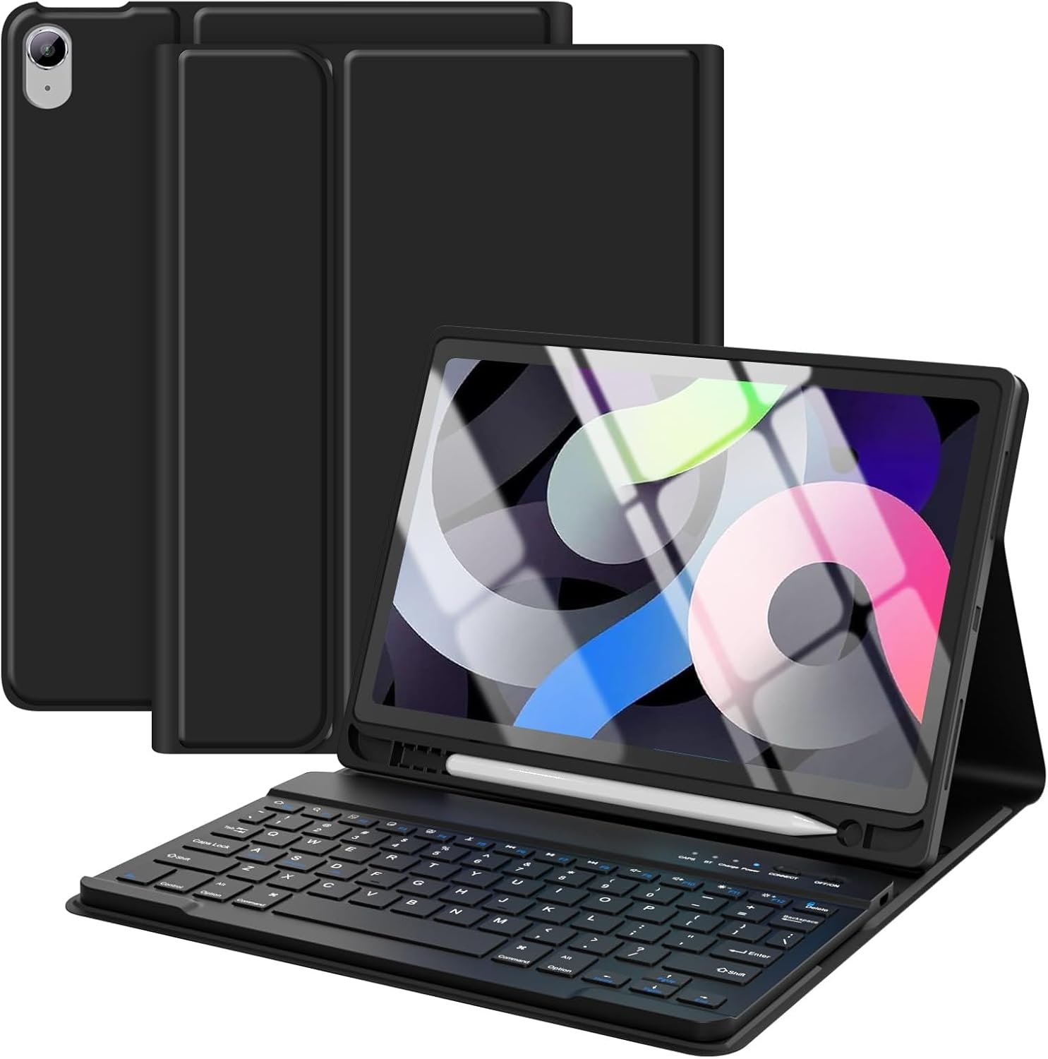 Apple iPad Air 11 M3 (2025) Rgb LED Işıklı Türkçe Karakterli Bluetooth Özellikli Kalemlikli Klavyeli Kılıf Siyah