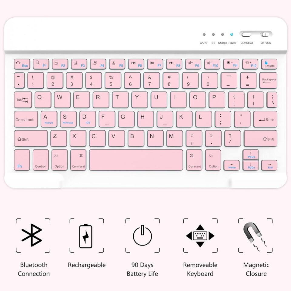 Apple iPad Air 11 M3 (2025) Rgb LED Işıklı Türkçe Karakterli Bluetooth Özellikli Kalemlikli Klavyeli Kılıf Pembe