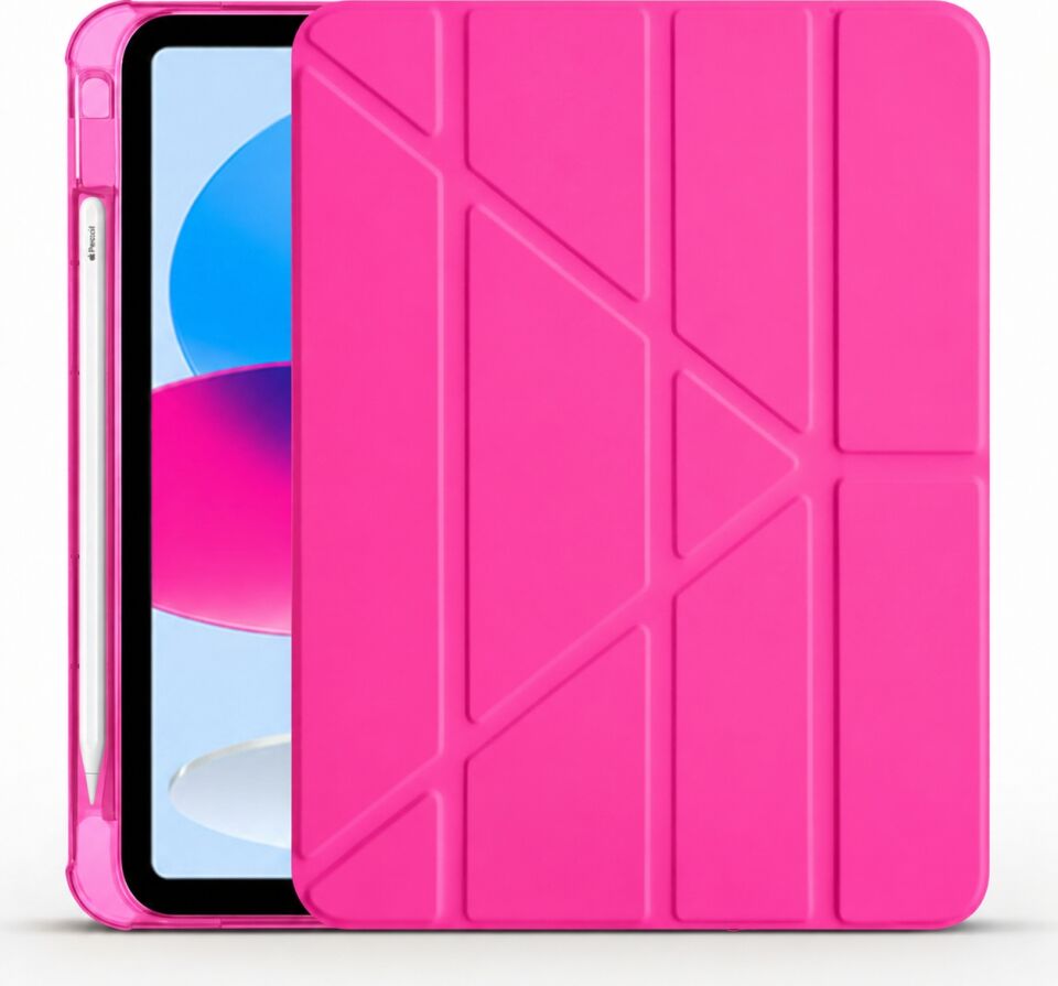 Apple iPad 10. Nesil 10.9 (2022) Yatay ve Dikey Standlı Antişok Köşe Korumalı Kalemlikli Origami Slikon Kılıf A2696 A2757 