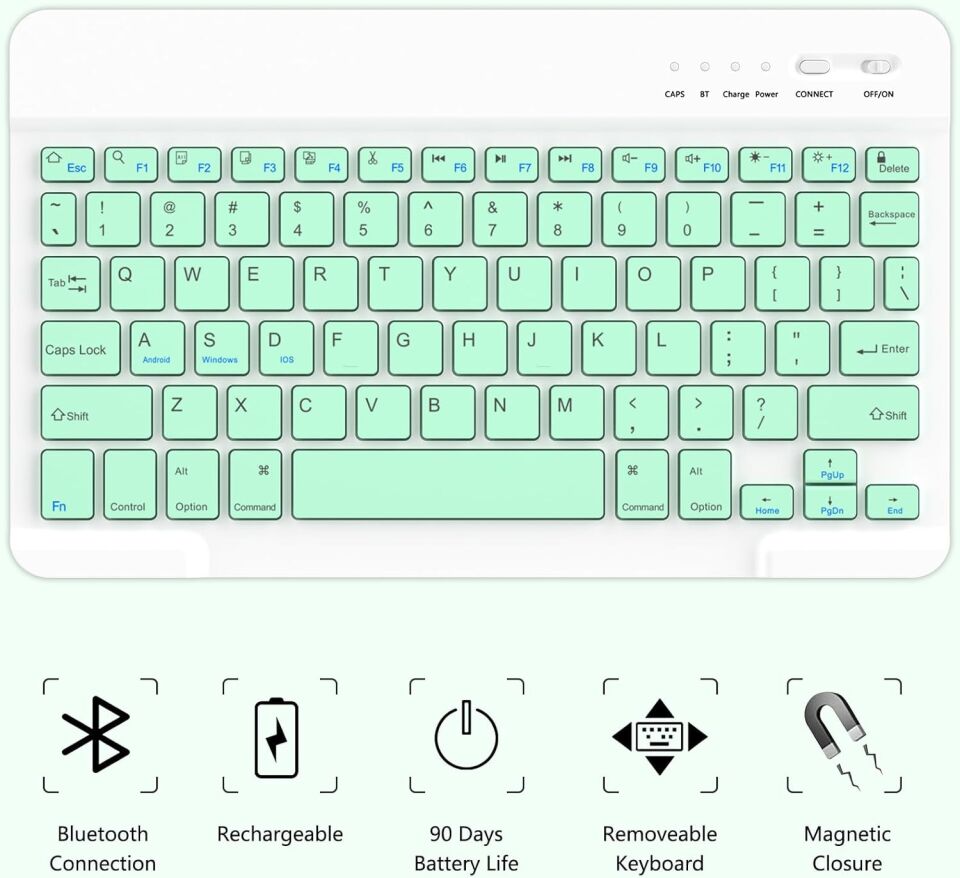 Apple iPad Air 11 M4 (2026) Rgb LED Işıklı Türkçe Karakterli Bluetooth Özellikli Kalemlikli Klavyeli Kılıf Yeşil