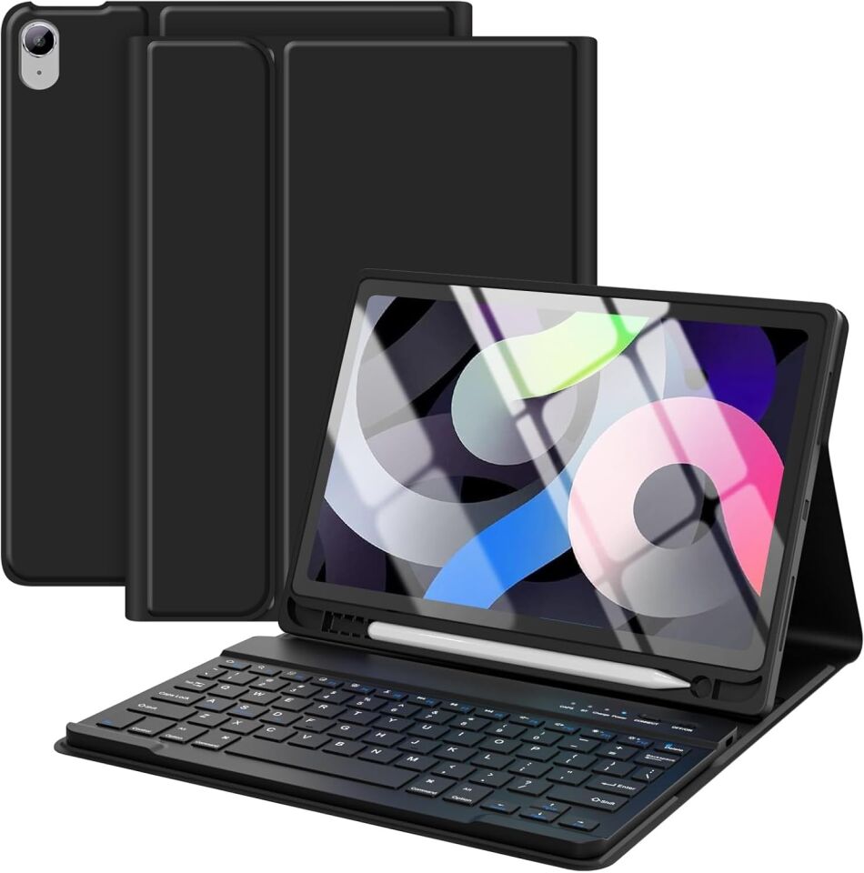 Apple iPad Air 11 M2 (2024) Rgb LED Işıklı Türkçe Karakterli Bluetooth Özellikli Kalemlikli Klavyeli Kılıf Siyah