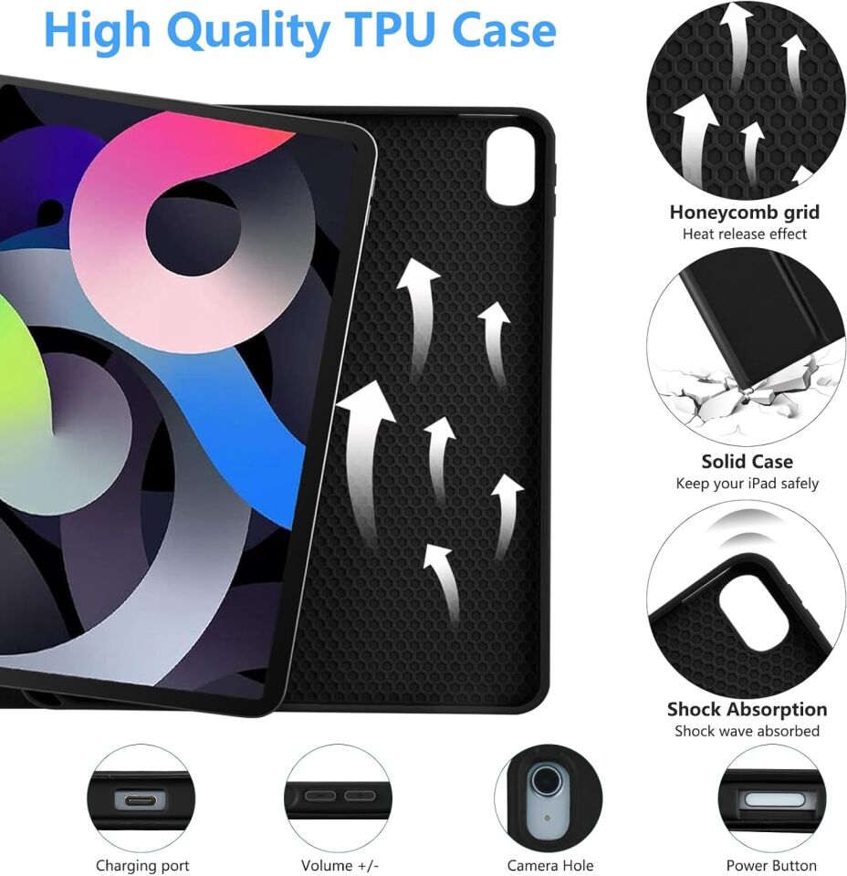 Apple iPad Air 11 M2 (2024) Rgb LED Işıklı Türkçe Karakterli Bluetooth Özellikli Kalemlikli Klavyeli Kılıf Siyah