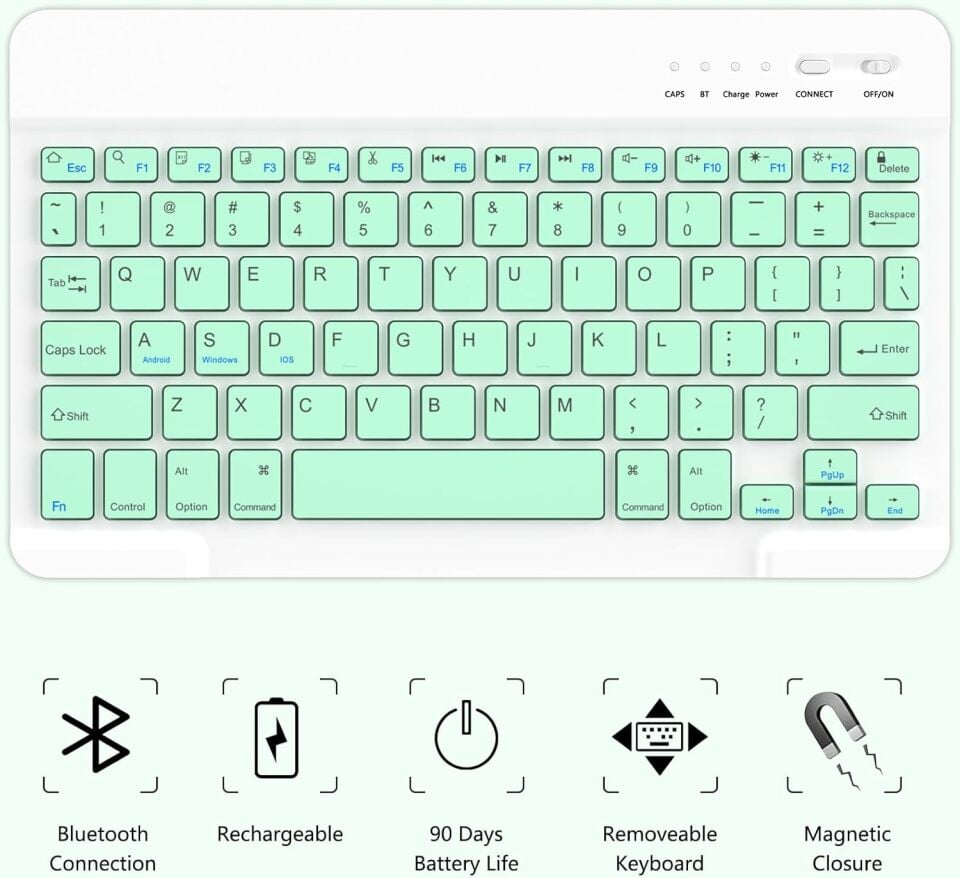 Apple iPad Air 5 10.9 Inc Rgb LED Işıklı Türkçe Karakterli Bluetooth Özellikli Kalemlikli Klavyeli Kılıf Yeşil